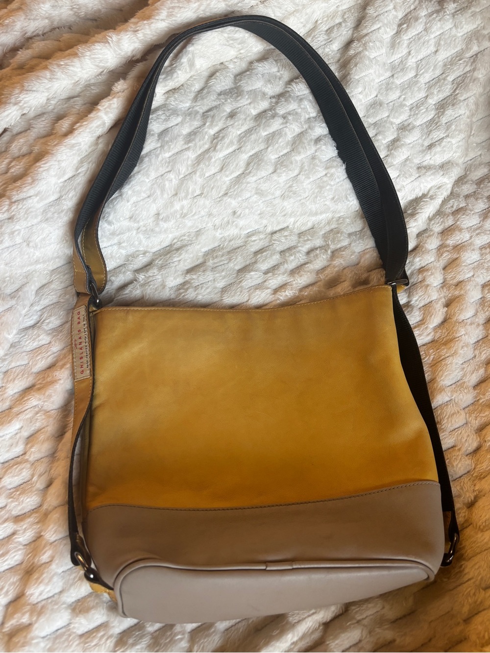 Ghislana's Italian Leather Mustard/Gray Colorblock